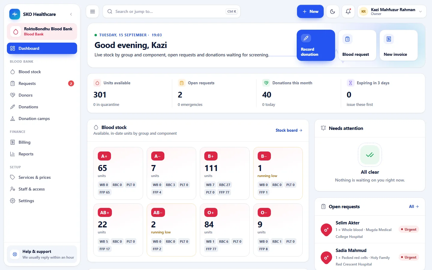 RoktoBondhu Blood Bank dashboard