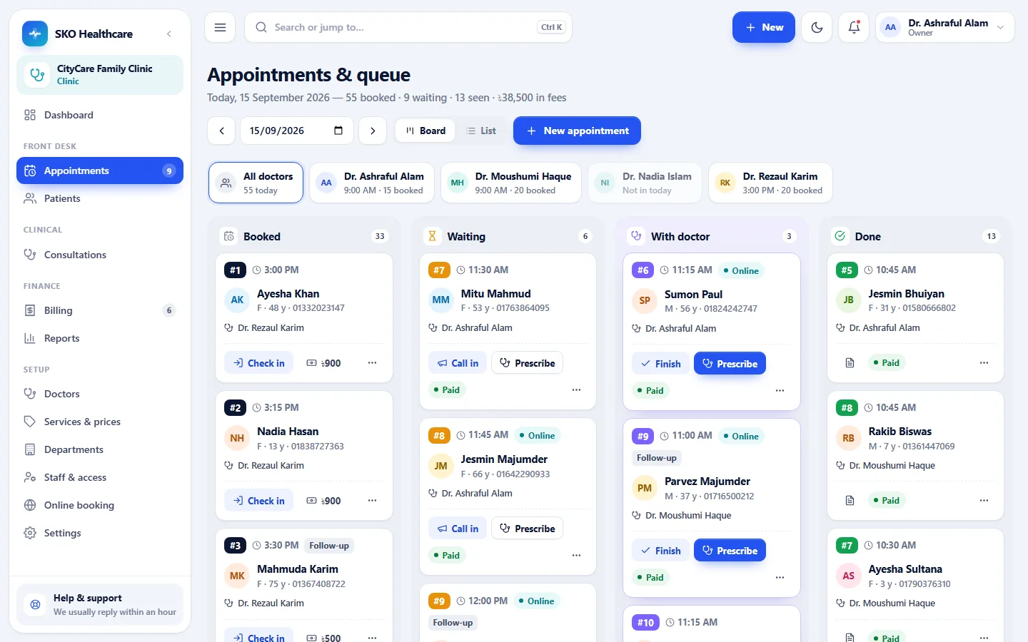 A queue that runs itself — SKO Healthcare screen